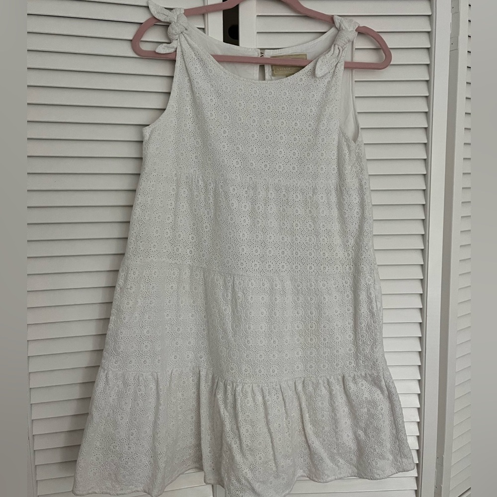 Lauren James White Eyelet Tiered Tie Dress